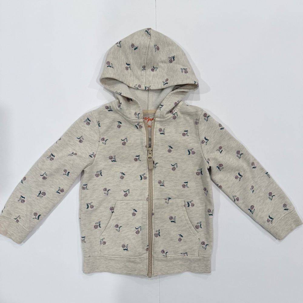 Cat & Jack Toddler Girls Beige Zip Up Hoodie with Floral Pattern - 4T